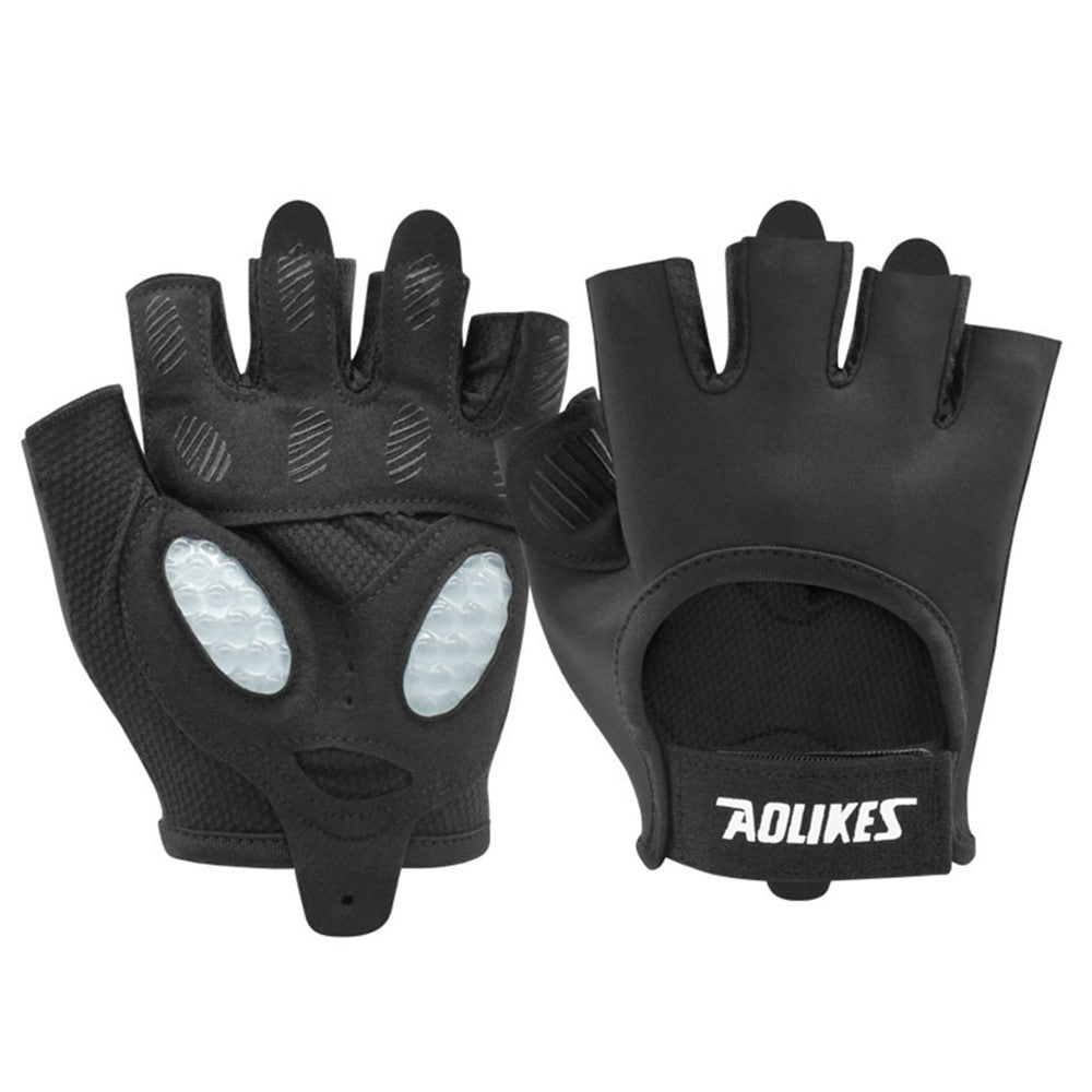 AOLIKES HS-121 1 Pair Breathable Workout Gloves Liquid Silicone Pad Palm Protection Gym Gloves Non-slip Grip Weight Lifting Half Finger Gloves