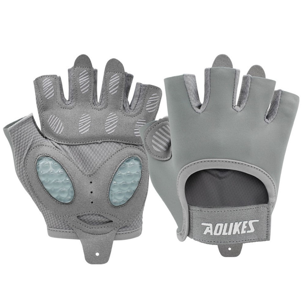 AOLIKES HS-121 1 Pair Breathable Workout Gloves Liquid Silicone Pad Palm Protection Gym Gloves Non-slip Grip Weight Lifting Half Finger Gloves