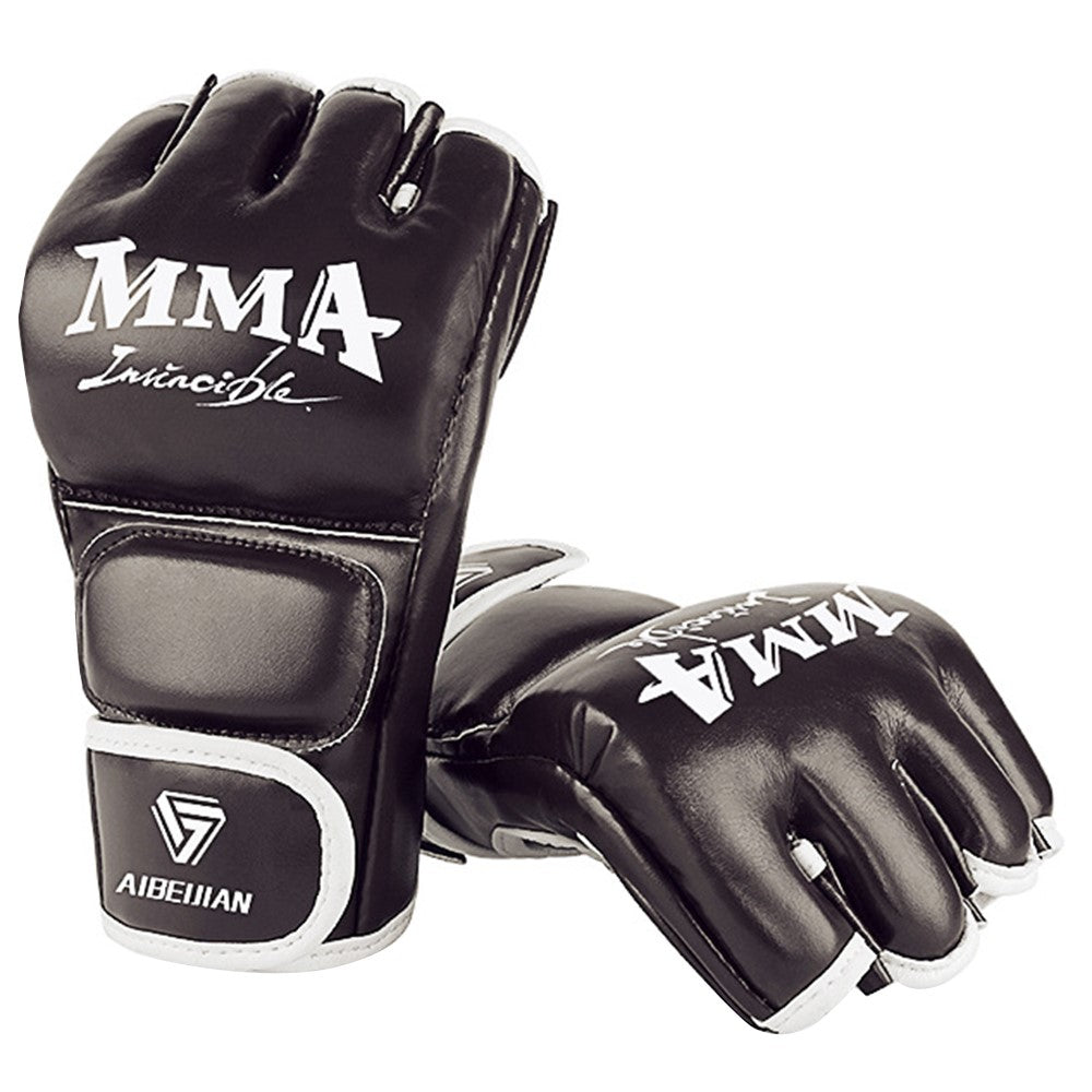 AIBEIJIAN Half Finger Boxing Gloves PU Leather MMA Fighting Kickboxing Gloves for Muay Thai Training Workout