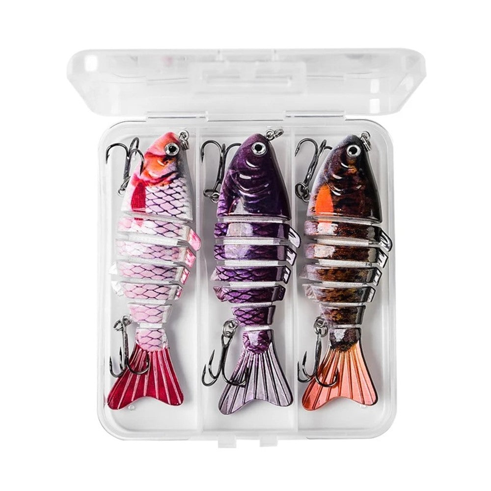 3Pcs 10cm 15g Fishing Lures Set Multi-Jointed Crankbait Hard Bait Artificial Lure with Storage Box