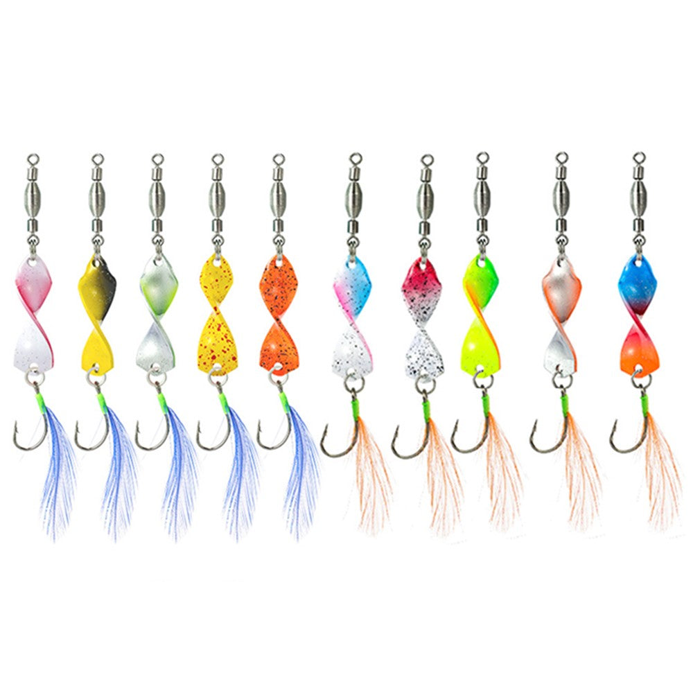 A298 10Pcs Spinning Spoon Lure Set 360 Degree Rotation Metal Fishing Bait with Storage Box