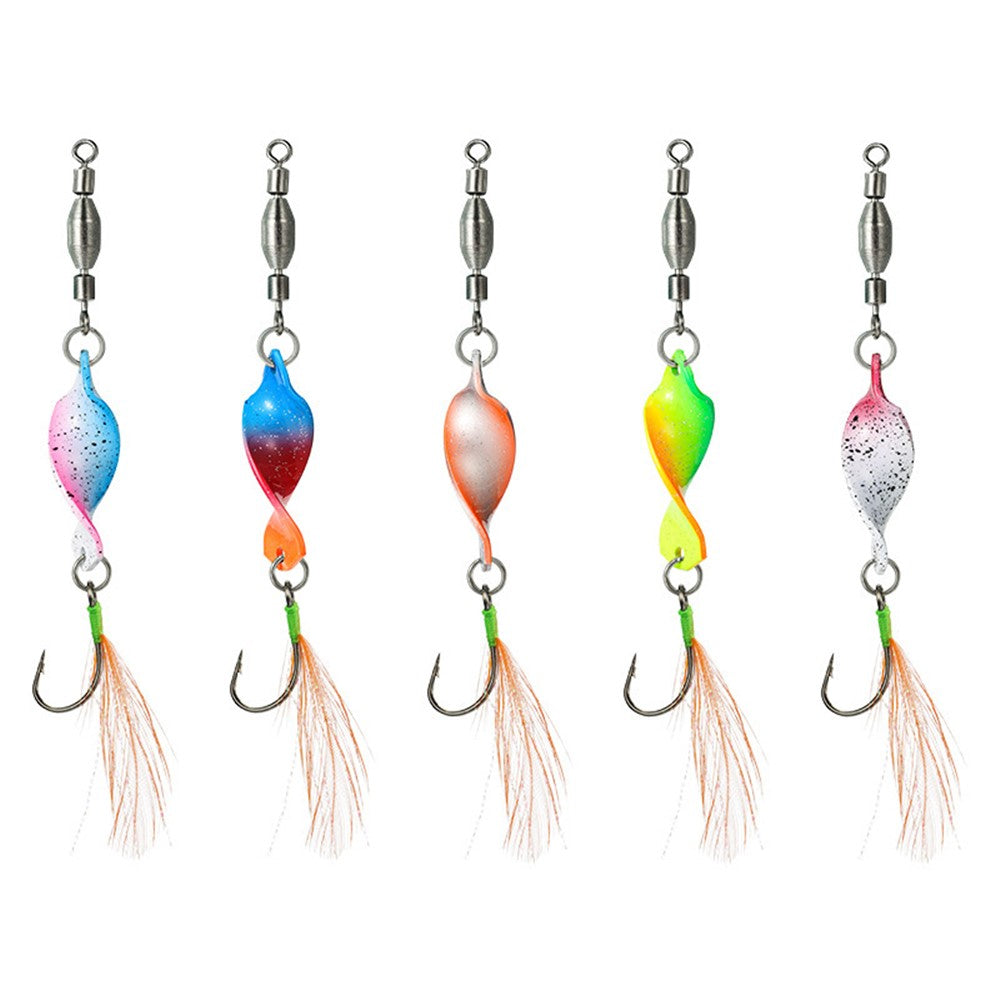 A298 5Pcs Spinning Spoon Lure Set 360 Degree Rotation Metal Fishing Bait with Storage Box