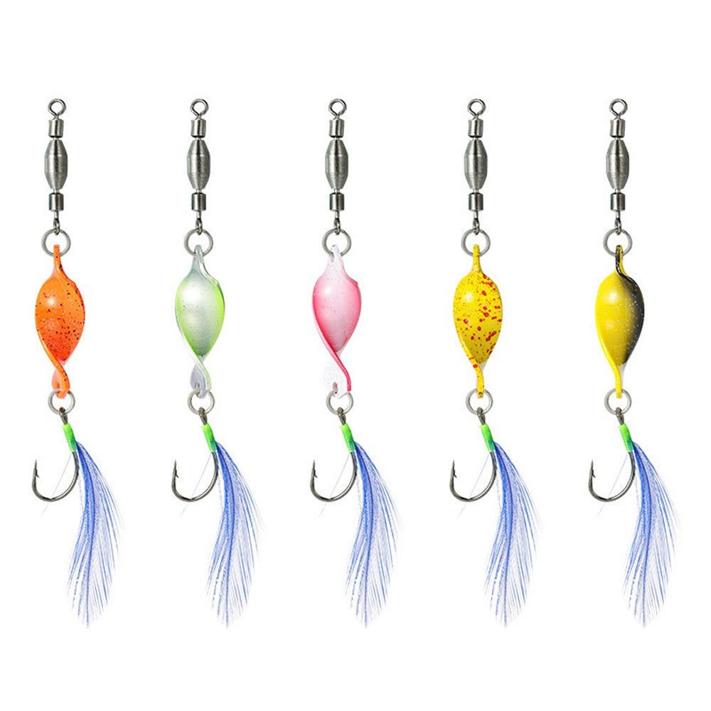 A298 5Pcs Spinning Spoon Lure Set 360 Degree Rotation Metal Fishing Bait with Storage Box