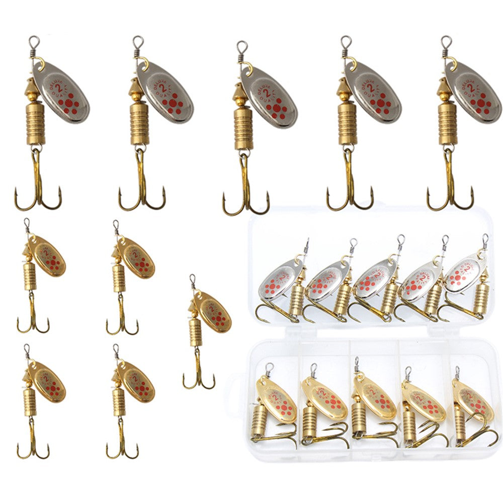 10Pcs Metal Fishing Lures Rotating Spoon Baits with Storage Box for Freshwater Saltwater