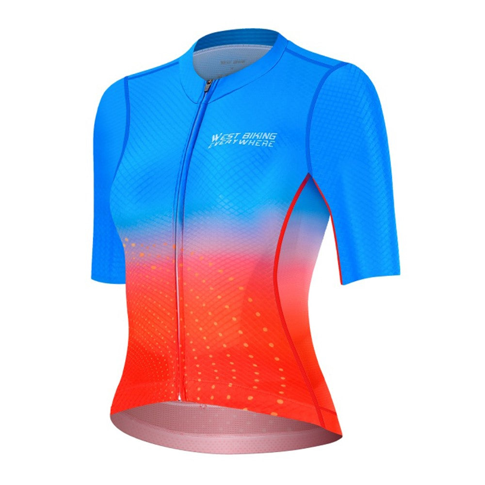 WEST BIKING YP0206173 Summer Breathable Cycling Jersey Reflective Short Sleeve Zipper Bike Top