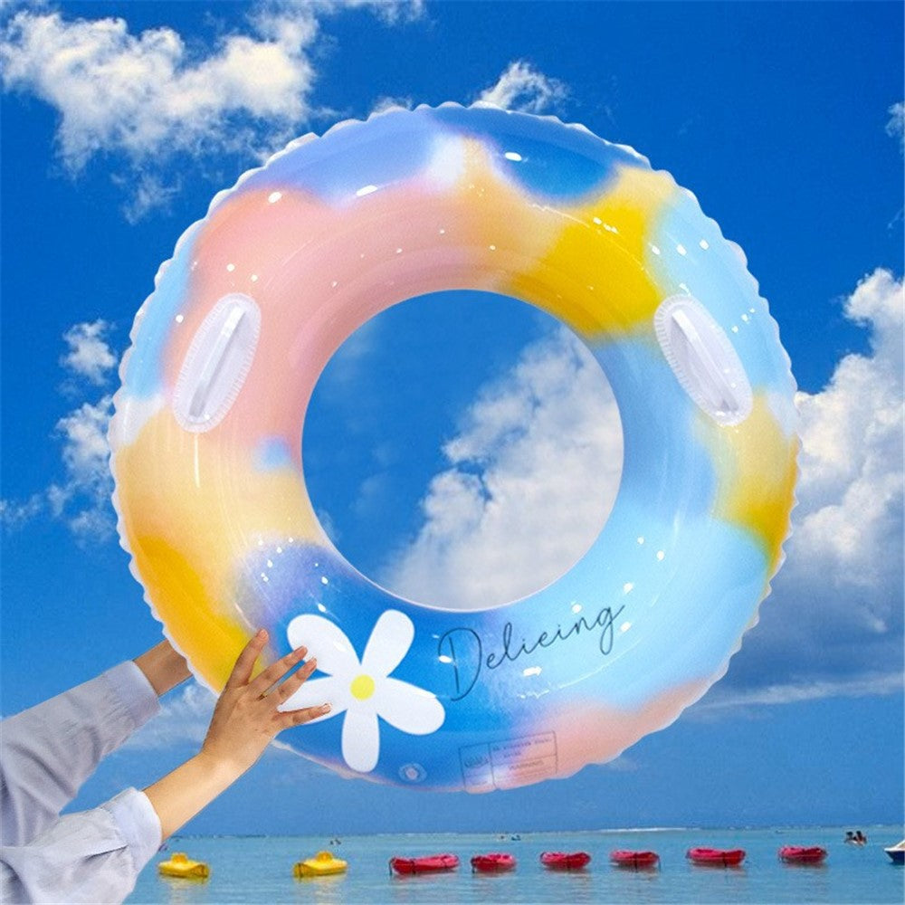 YX-001 Adult Swimming Ring Stylish Inflatable Outdoor Pool PVC Float Swimming Ring with Handle, Size: 90#