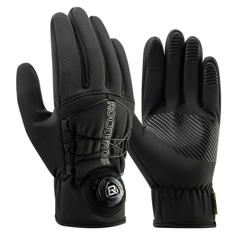 ROCKBROS S351 1 Pair Warm Bicycle Gloves with Buckles Screen Touch Reflective Full Finger MTB Gloves
