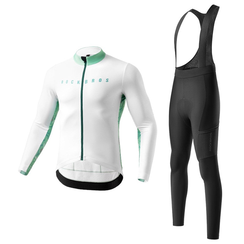 ROCKBROS Cycling Clothing Sets Long Sleeve Top Cycling Jersey Bike Outfit Bib Pants Built-In Foam Padded, Shoulder Strap Type