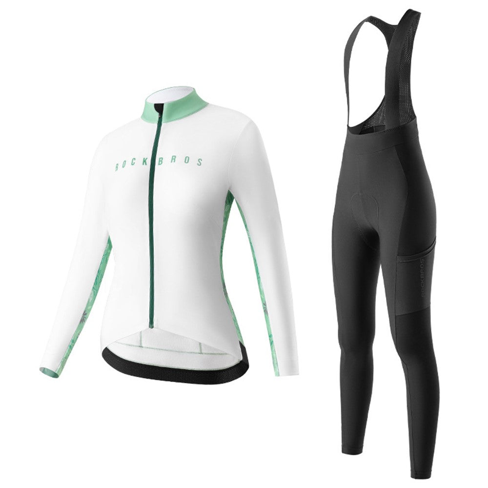 ROCKBROS Cycling Clothing Sets Long Sleeve Top Cycling Jersey Bike Outfit Bib Pants Built-In Foam Padded, Shoulder Strap Type