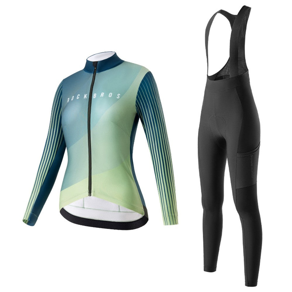 ROCKBROS Cycling Clothing Sets Long Sleeve Top Cycling Jersey Bike Outfit Bib Pants Built-In Foam Padded, Shoulder Strap Type