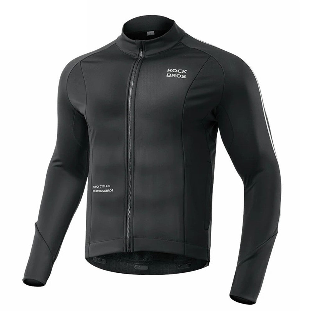 ROCKBROS YPW057 Men's Cycling Jersey Winter Thermal Long Sleeve Fleece Cycling Jacket with 5 Pockets