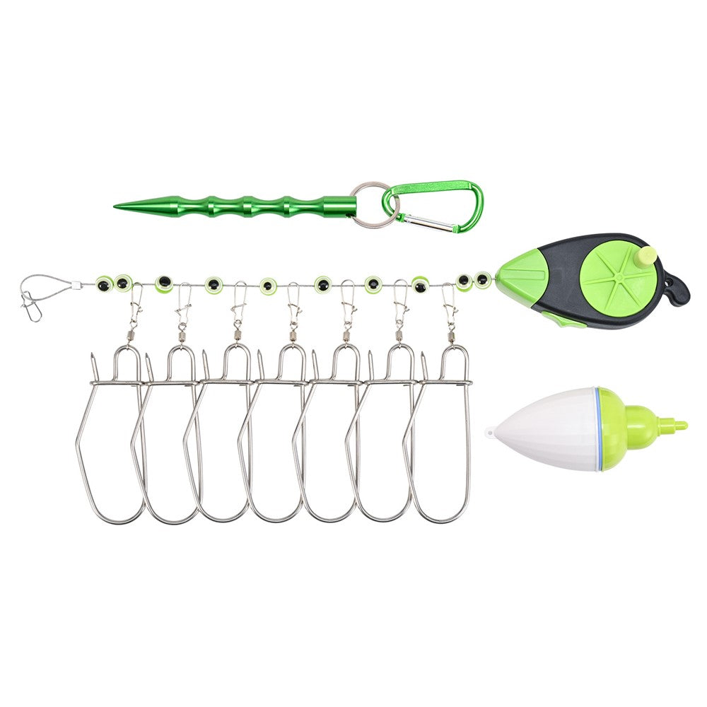LEO 28282 Stainless Steel Fish Buckle Lock Fishing Stringer Clip with 7pcs Snaps Fishing Holder Kit