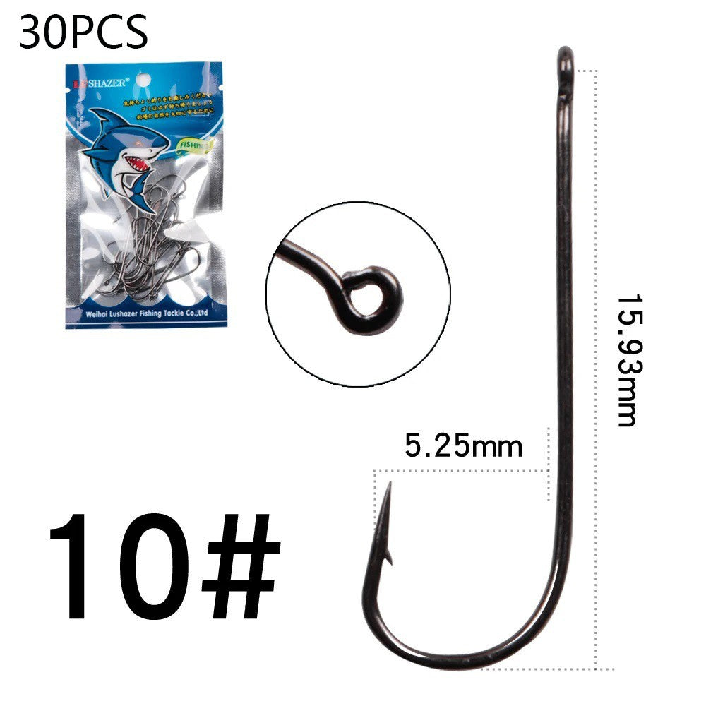 30PCS High-Carbon Steel Long Shank Hook Shark Fishing Hooks for Saltwater