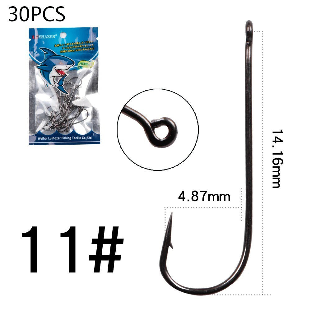 30PCS High-Carbon Steel Long Shank Hook Shark Fishing Hooks for Saltwater