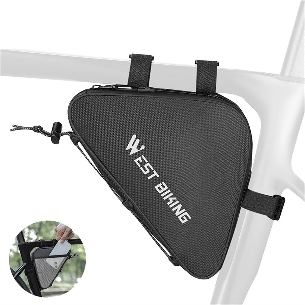 WEST BIKING YP0707387 Bike Triangle Frame Bag Leather Film Strap-On Tube Storage Bag