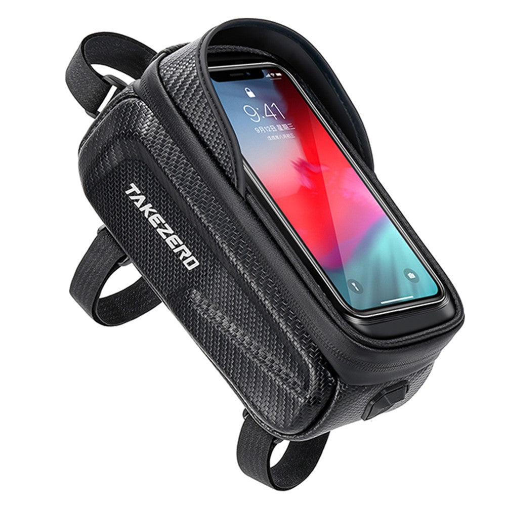 TAKEZERO TZ01 Waterproof Mountain Bike Front Bar Bag PU+TPU+Hard EVA Cell Phone Case for Bicycle
