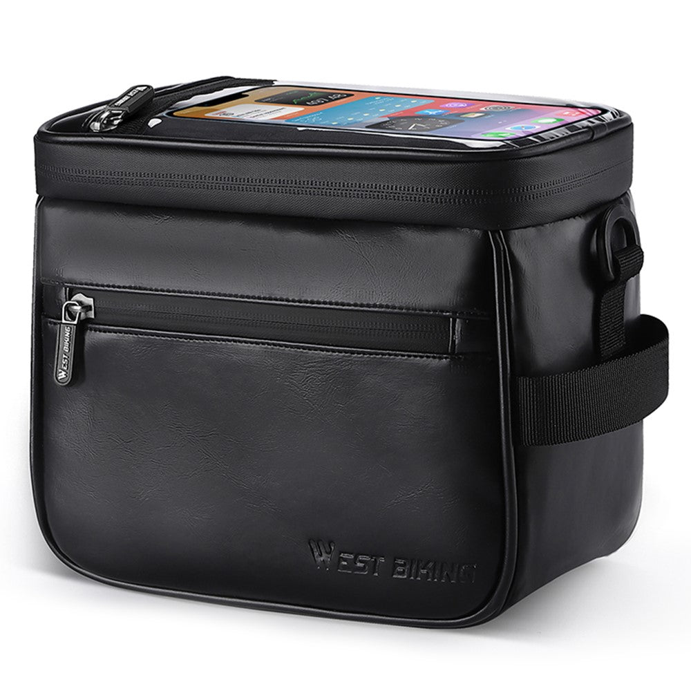 WEST BIKING YP0707333 Thermal Leather Bicycle Handlebar Bag Touchable Transparent Film Bike Bag Phone Holder