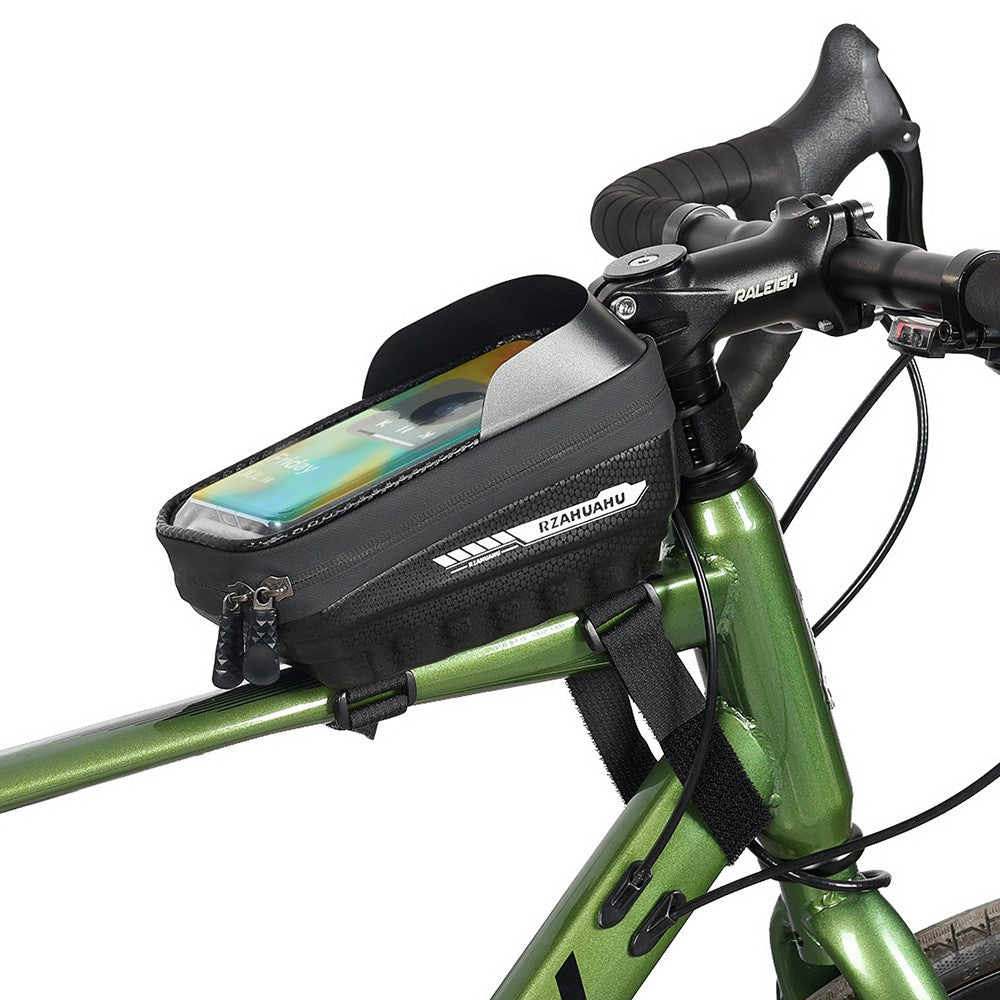 RZAHUAHU YA347-3 PU Bike Frame Bag TPU Touch Screen Cell Phone Holder Bicycle Top Tube Pouch