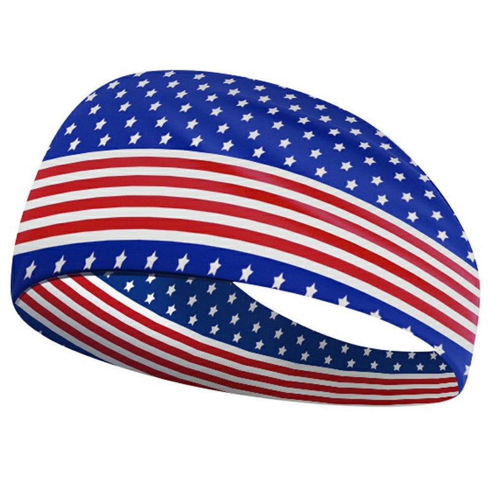 Marathon Sweatband American Flag Print Breathable Sports Headband Fitness Sweat Absorbing Hair Band