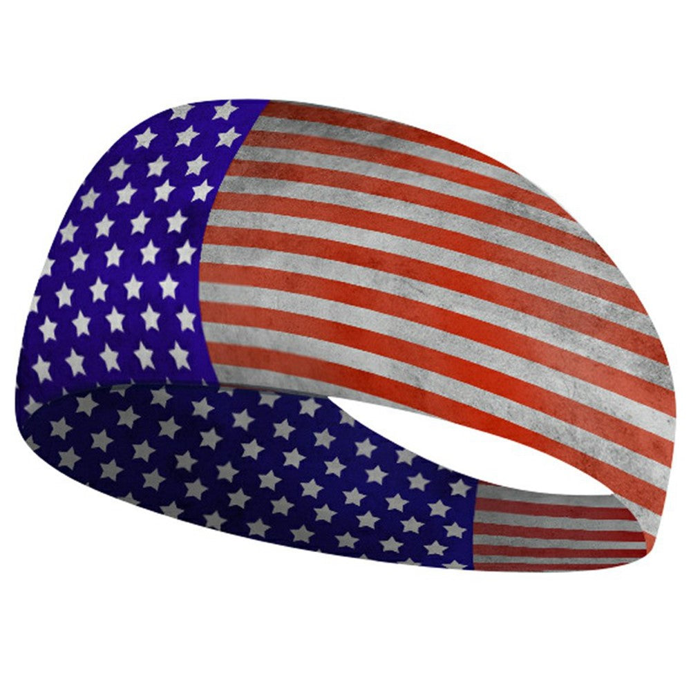Marathon Sweatband American Flag Print Breathable Sports Headband Fitness Sweat Absorbing Hair Band