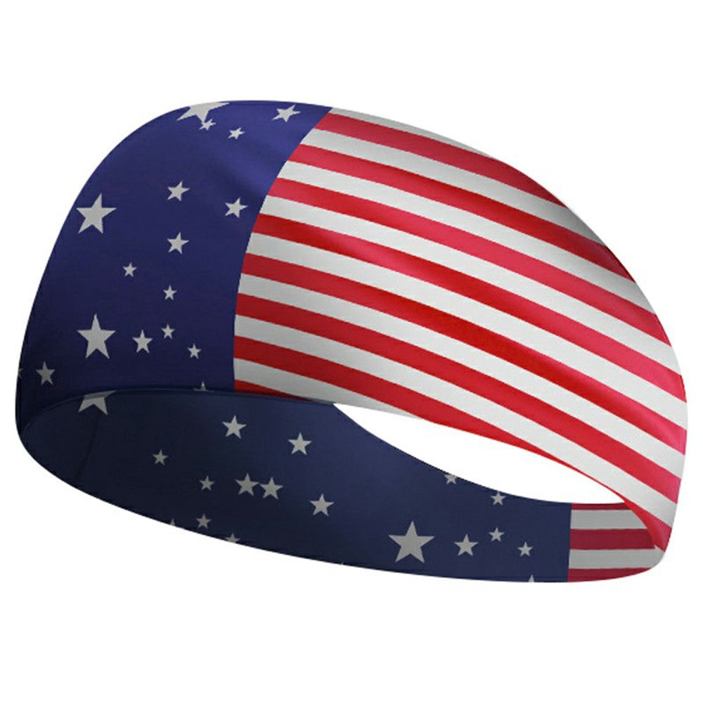 Marathon Sweatband American Flag Print Breathable Sports Headband Fitness Sweat Absorbing Hair Band