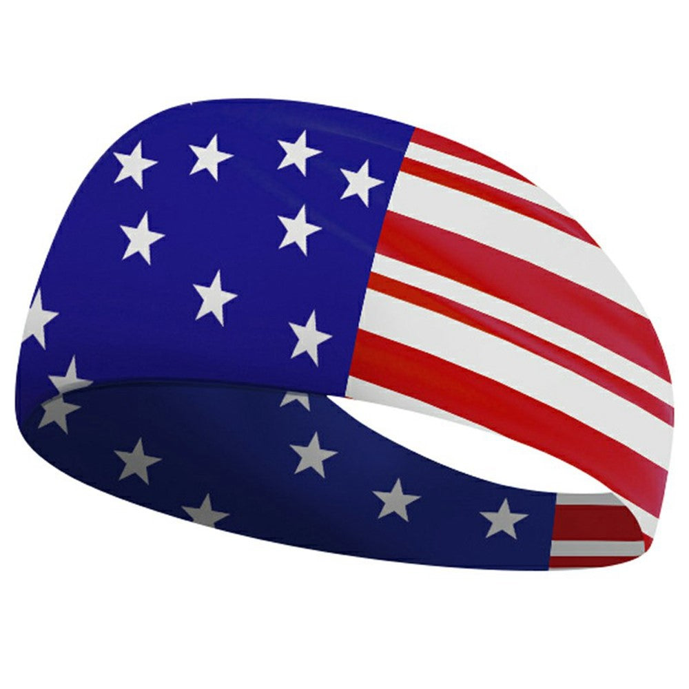 Marathon Sweatband American Flag Print Breathable Sports Headband Fitness Sweat Absorbing Hair Band