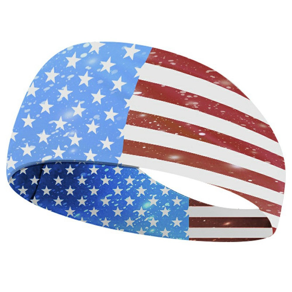 Marathon Sweatband American Flag Print Breathable Sports Headband Fitness Sweat Absorbing Hair Band