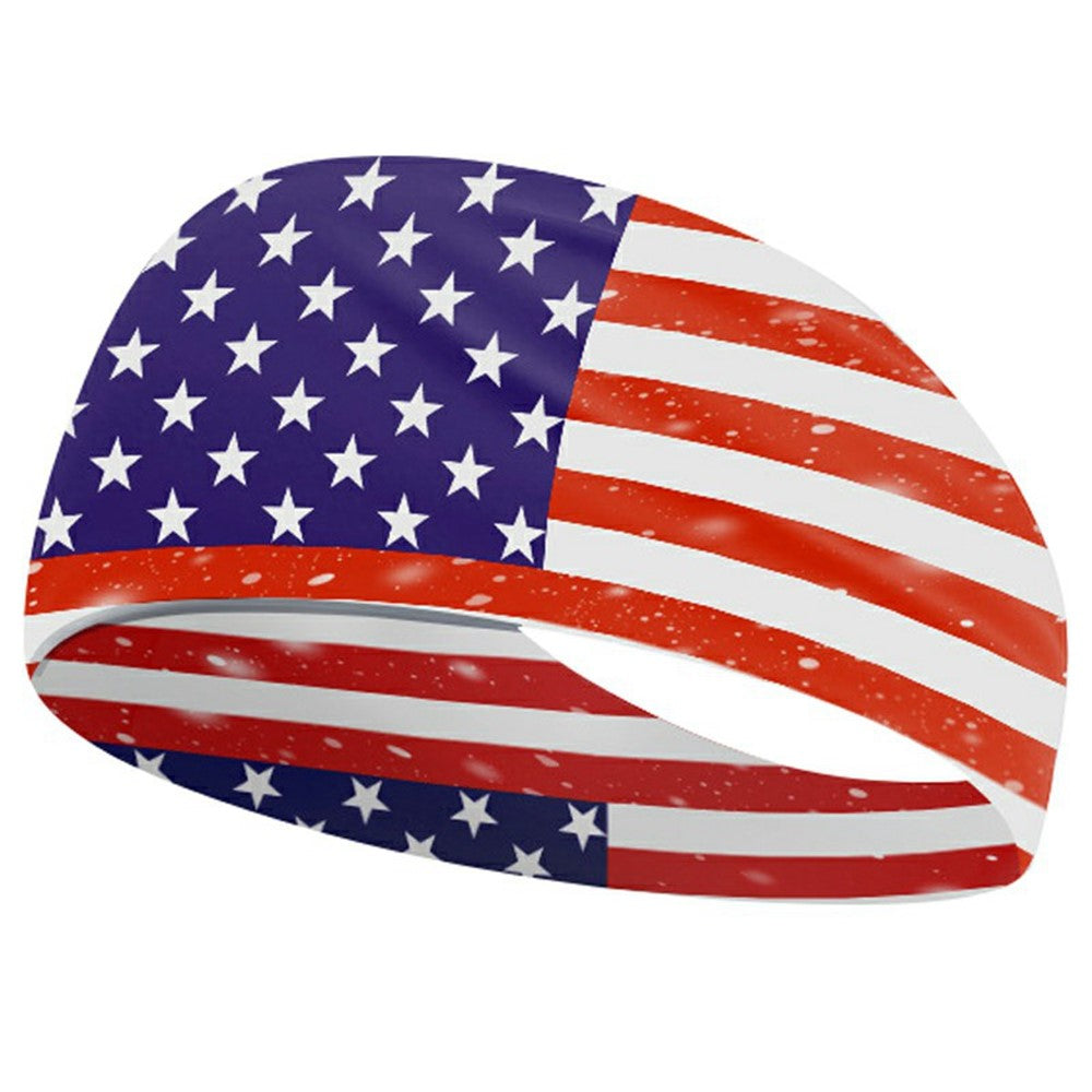 Marathon Sweatband American Flag Print Breathable Sports Headband Fitness Sweat Absorbing Hair Band