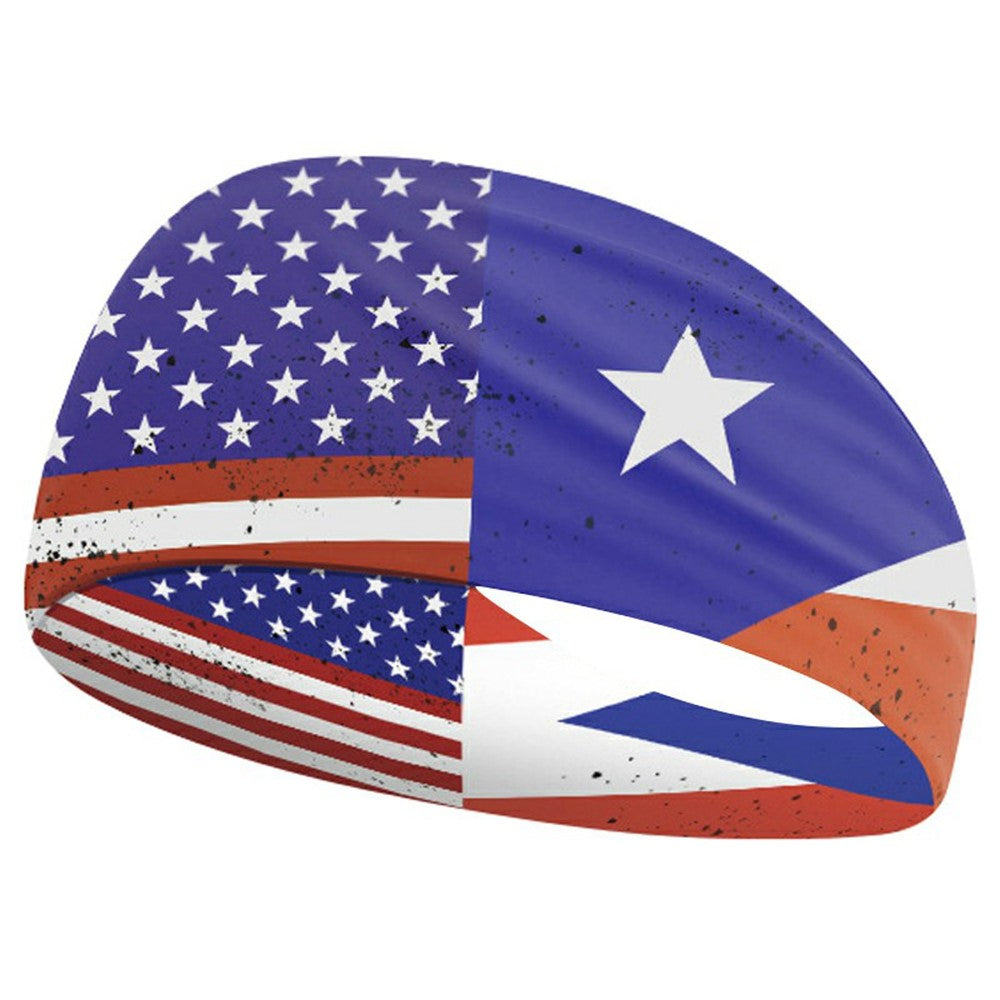 Marathon Sweatband American Flag Print Breathable Sports Headband Fitness Sweat Absorbing Hair Band