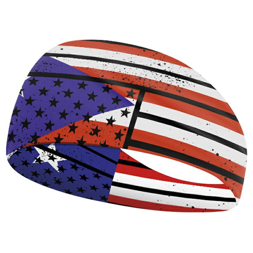 Marathon Sweatband American Flag Print Breathable Sports Headband Fitness Sweat Absorbing Hair Band