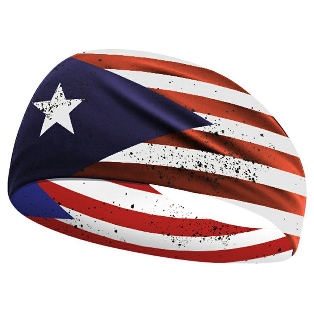 Marathon Sweatband American Flag Print Breathable Sports Headband Fitness Sweat Absorbing Hair Band