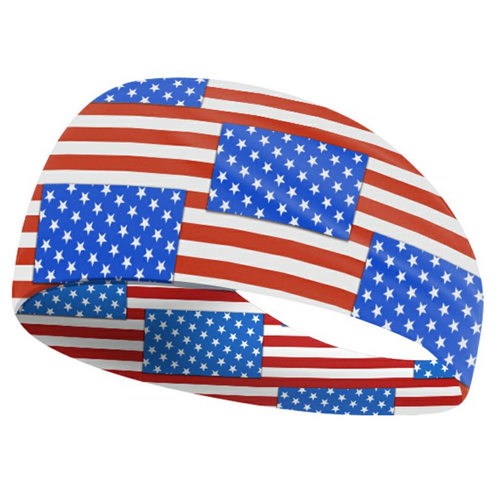 Marathon Sweatband American Flag Print Breathable Sports Headband Fitness Sweat Absorbing Hair Band