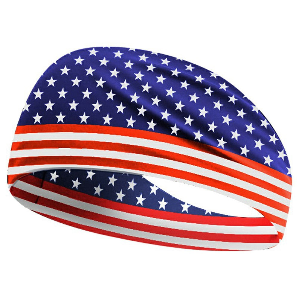 Marathon Sweatband American Flag Print Breathable Sports Headband Fitness Sweat Absorbing Hair Band