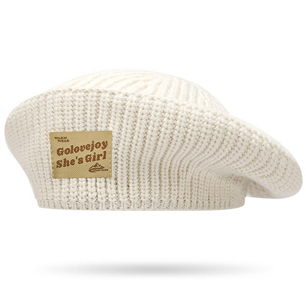 GOLOVEJOY DMZ108 Letters Cloth Decor Women Winter Warm Hat Elastic Cotton Knitted Beret Cap