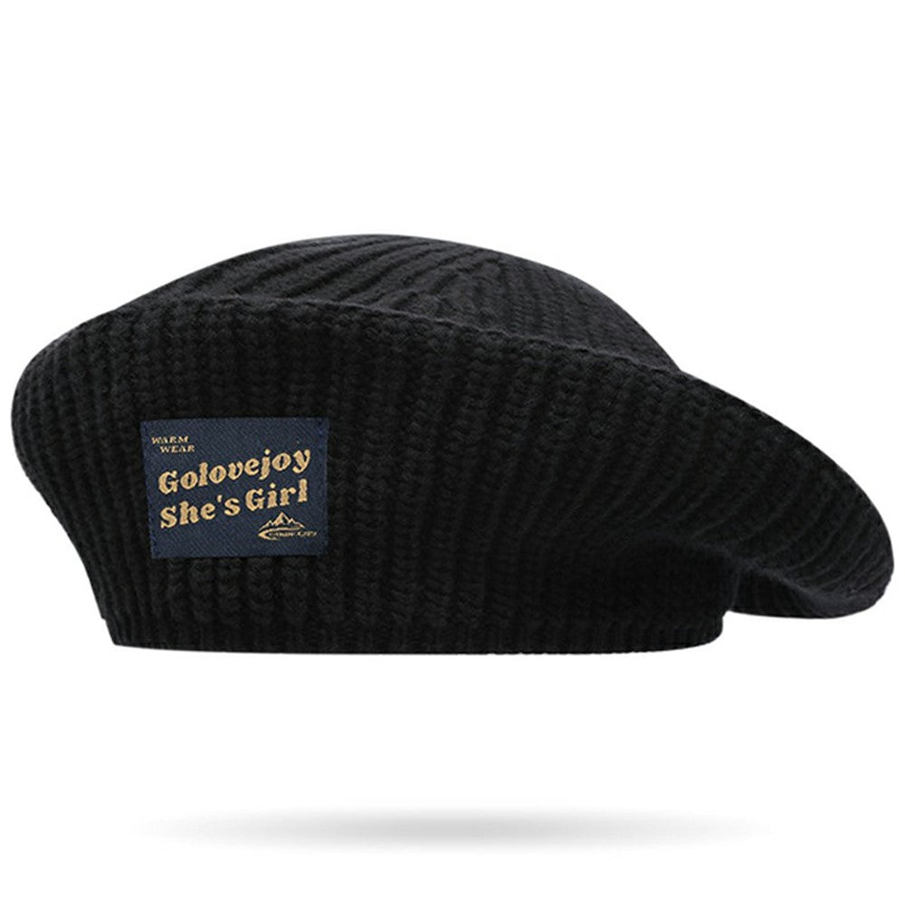 GOLOVEJOY DMZ108 Letters Cloth Decor Women Winter Warm Hat Elastic Cotton Knitted Beret Cap