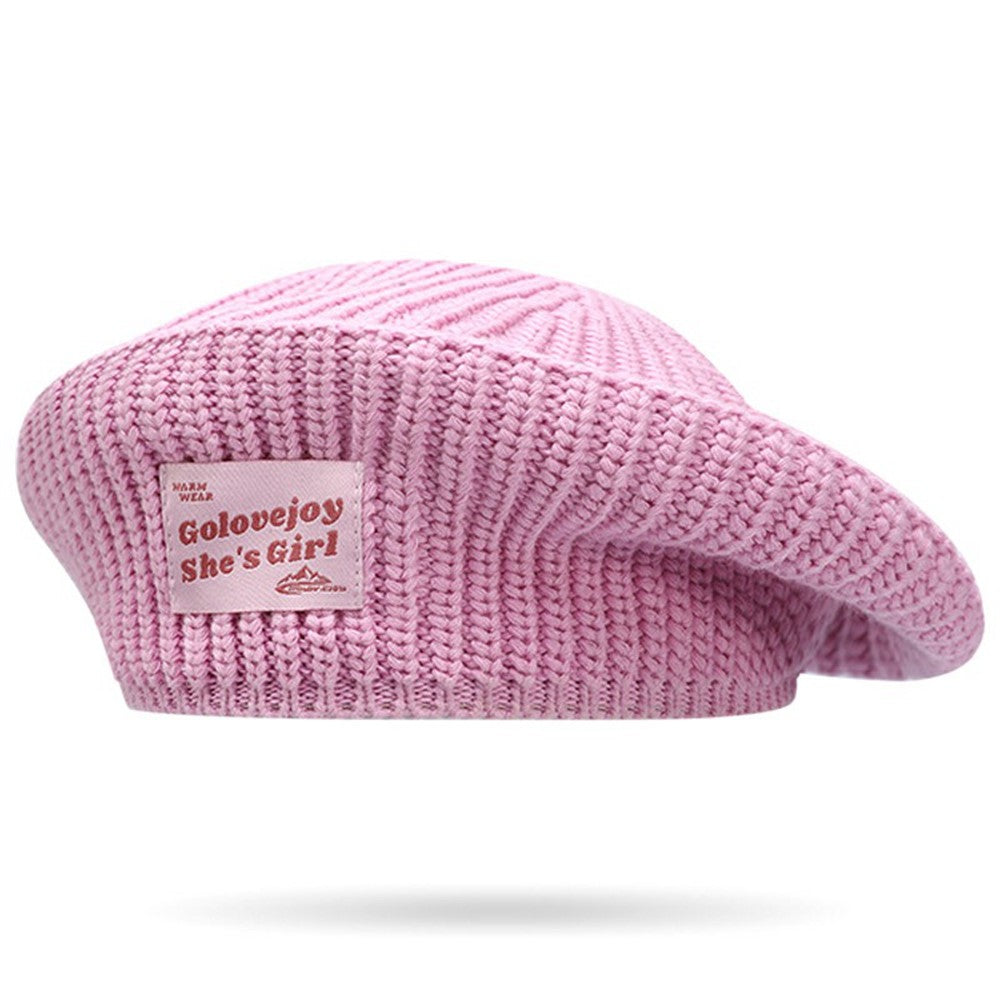 GOLOVEJOY DMZ108 Letters Cloth Decor Women Winter Warm Hat Elastic Cotton Knitted Beret Cap