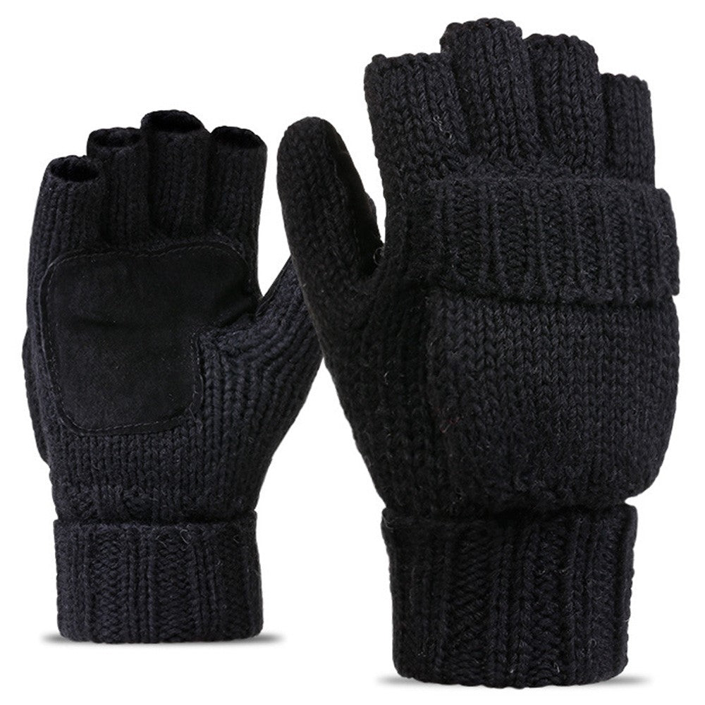 DZ07 Unisex Winter Cycling Warm Wool Gloves Half Finger Knitted Gloves with Flip Cover