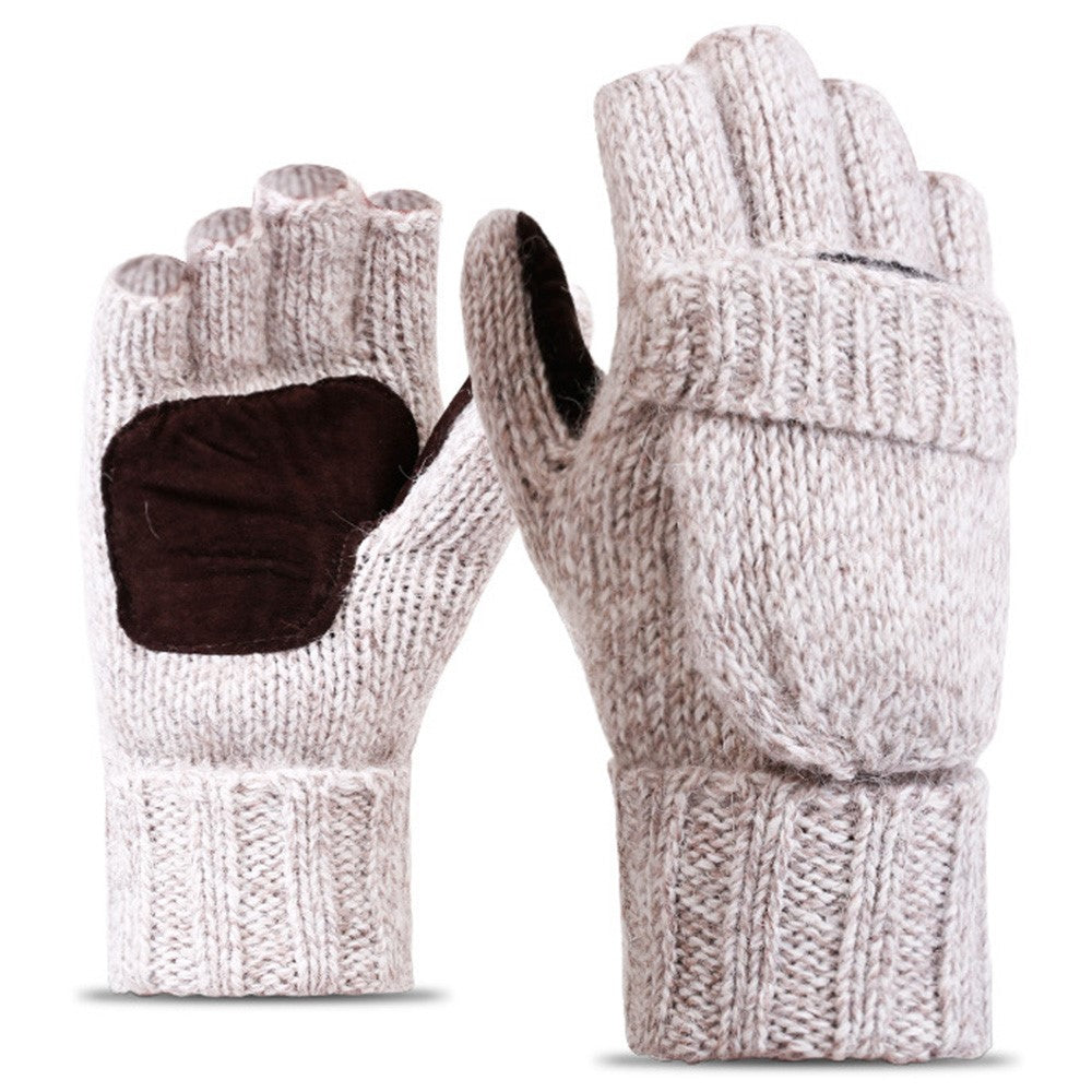 DZ07 Unisex Winter Cycling Warm Wool Gloves Half Finger Knitted Gloves with Flip Cover