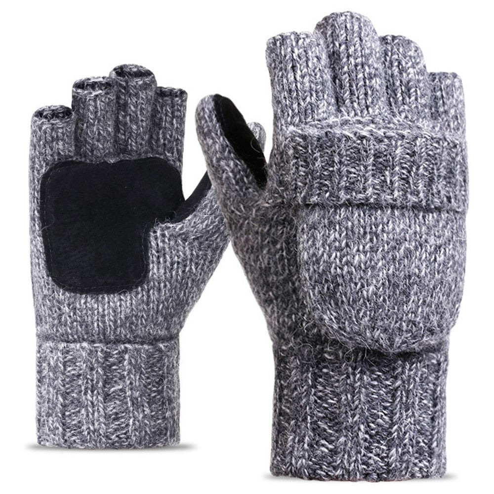 DZ07 Unisex Winter Cycling Warm Wool Gloves Half Finger Knitted Gloves with Flip Cover