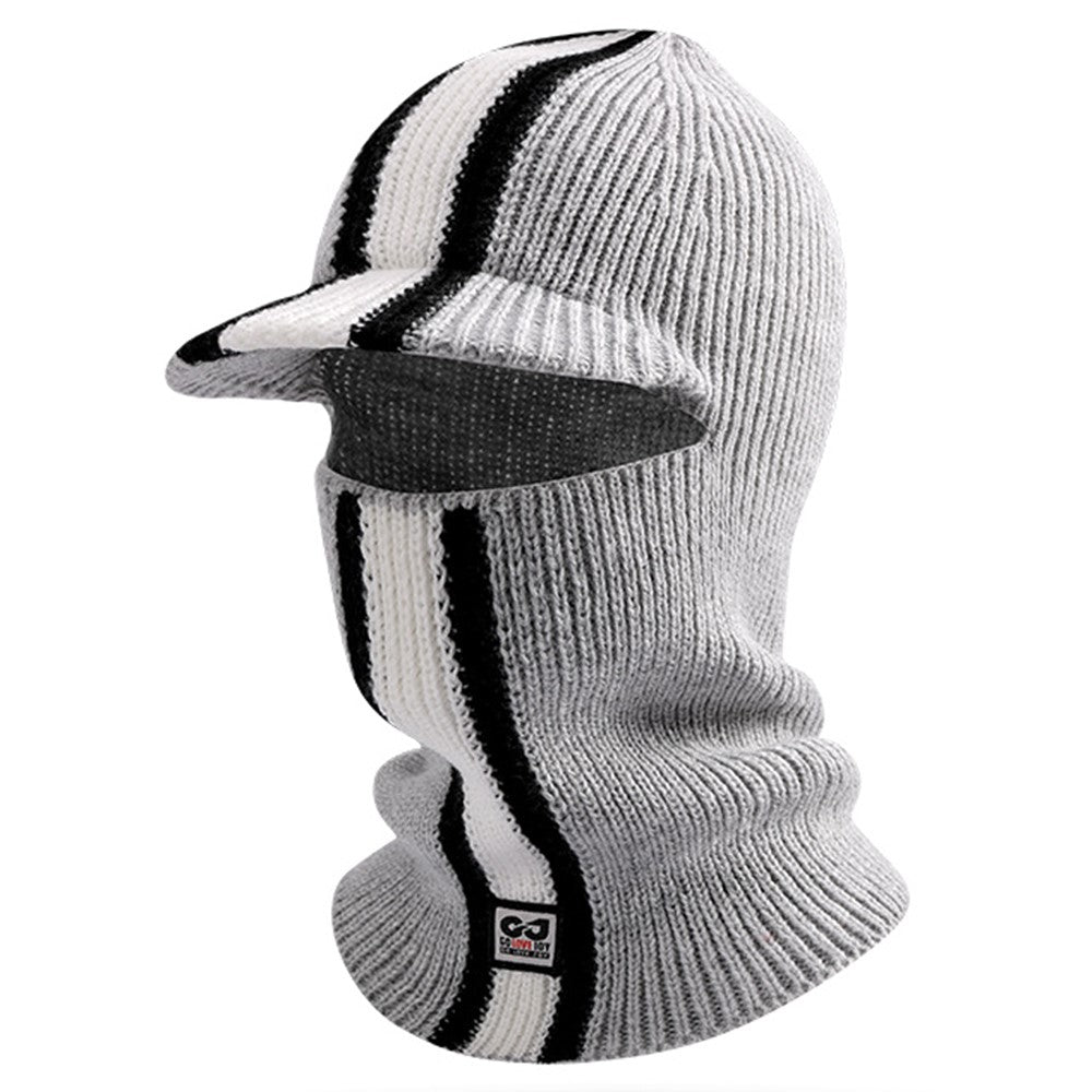 GOLOVEJOY DMZ112 Winter Beanie Hat with Brim for Skiing Cycling Face Mask Neck Warmer Knitted Headwear