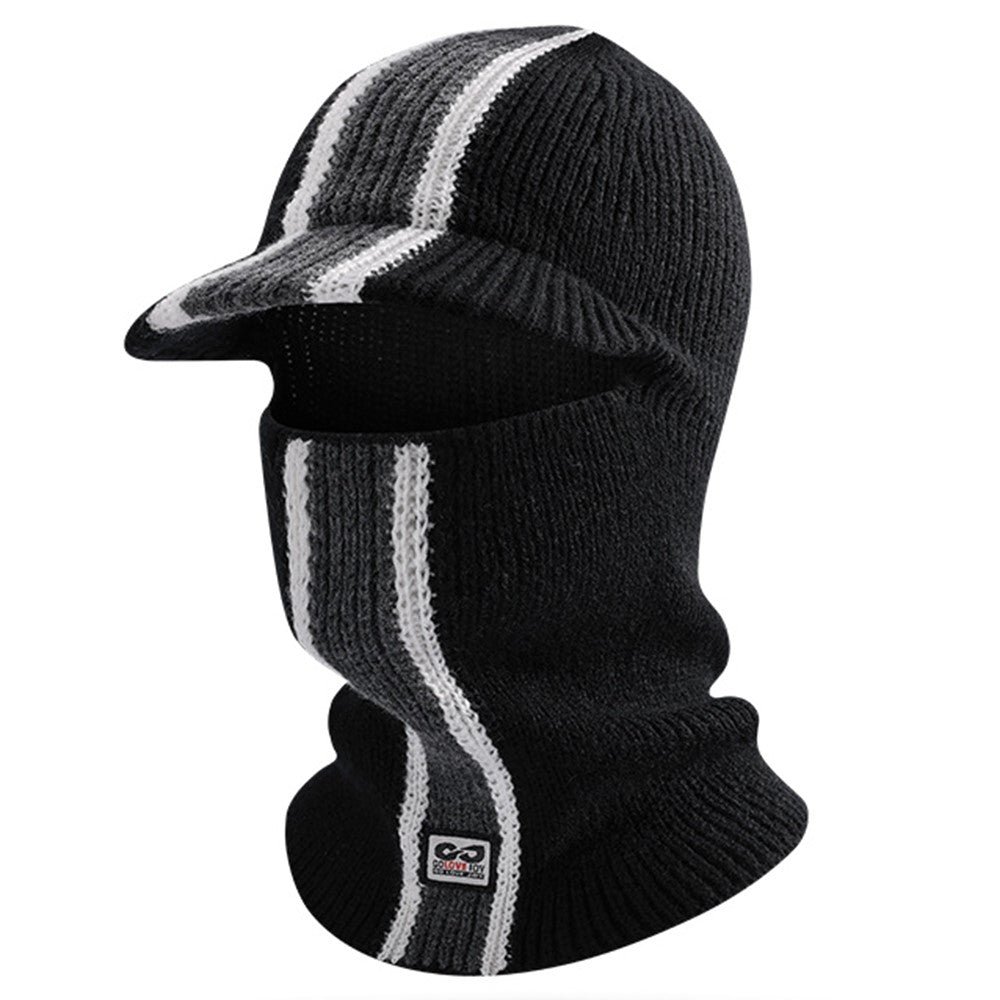 GOLOVEJOY DMZ112 Winter Beanie Hat with Brim for Skiing Cycling Face Mask Neck Warmer Knitted Headwear