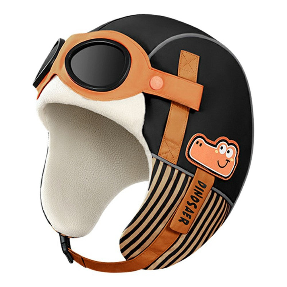 DRMZ32 For Children Ear Protection Aviator Hat with Detachable Goggles Fleece Lined Winter Lei Feng Cap