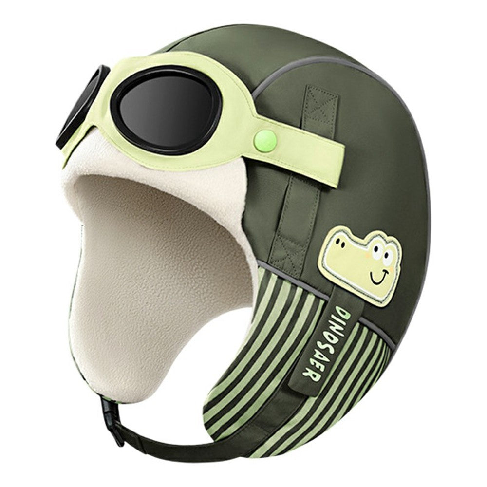 DRMZ32 For Children Ear Protection Aviator Hat with Detachable Goggles Fleece Lined Winter Lei Feng Cap