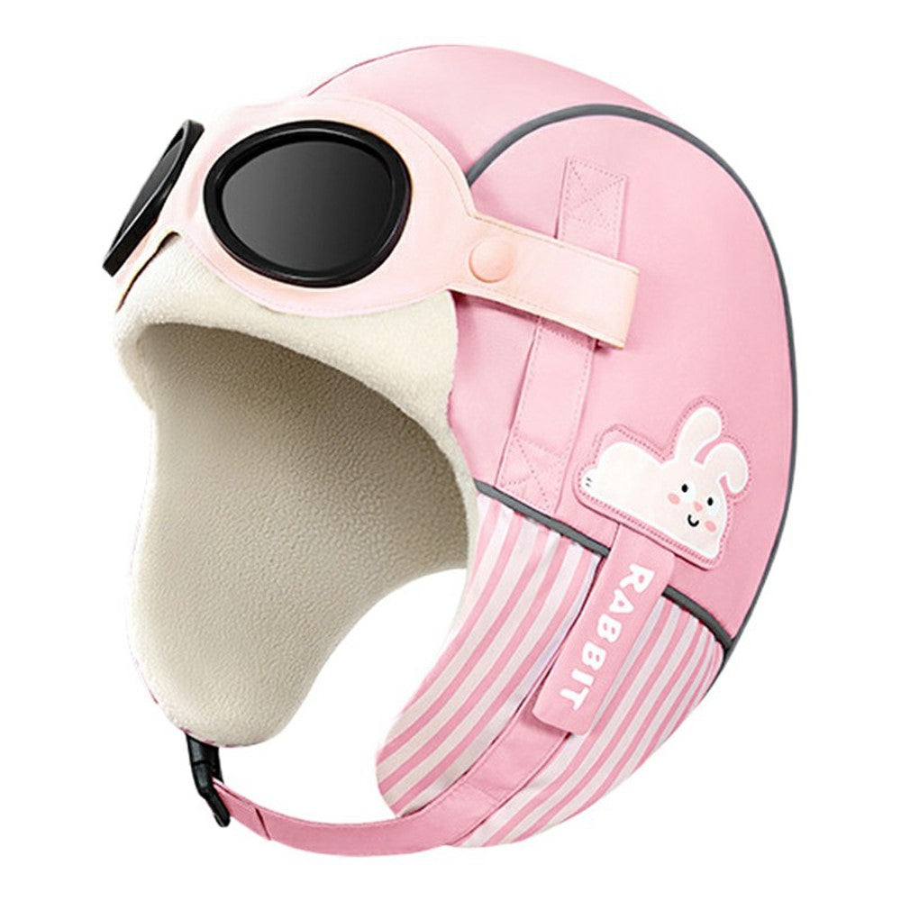 DRMZ32 For Children Ear Protection Aviator Hat with Detachable Goggles Fleece Lined Winter Lei Feng Cap