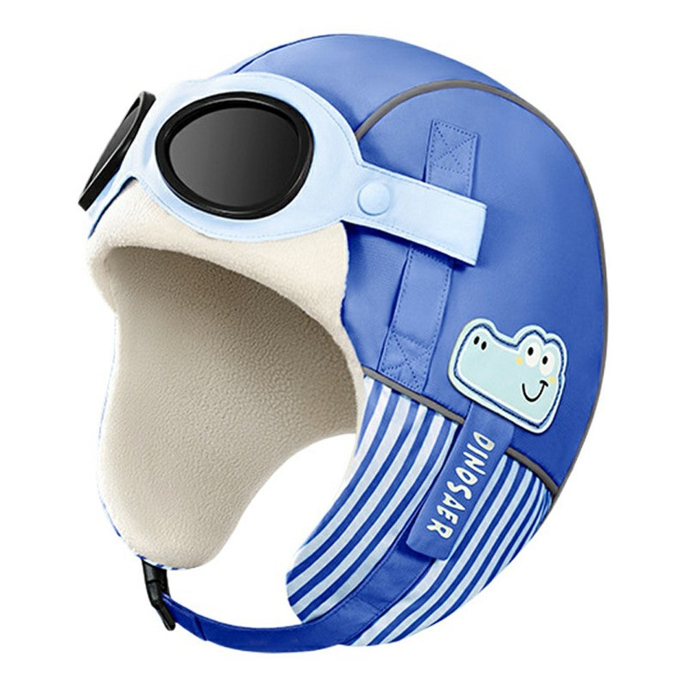 DRMZ32 For Children Ear Protection Aviator Hat with Detachable Goggles Fleece Lined Winter Lei Feng Cap
