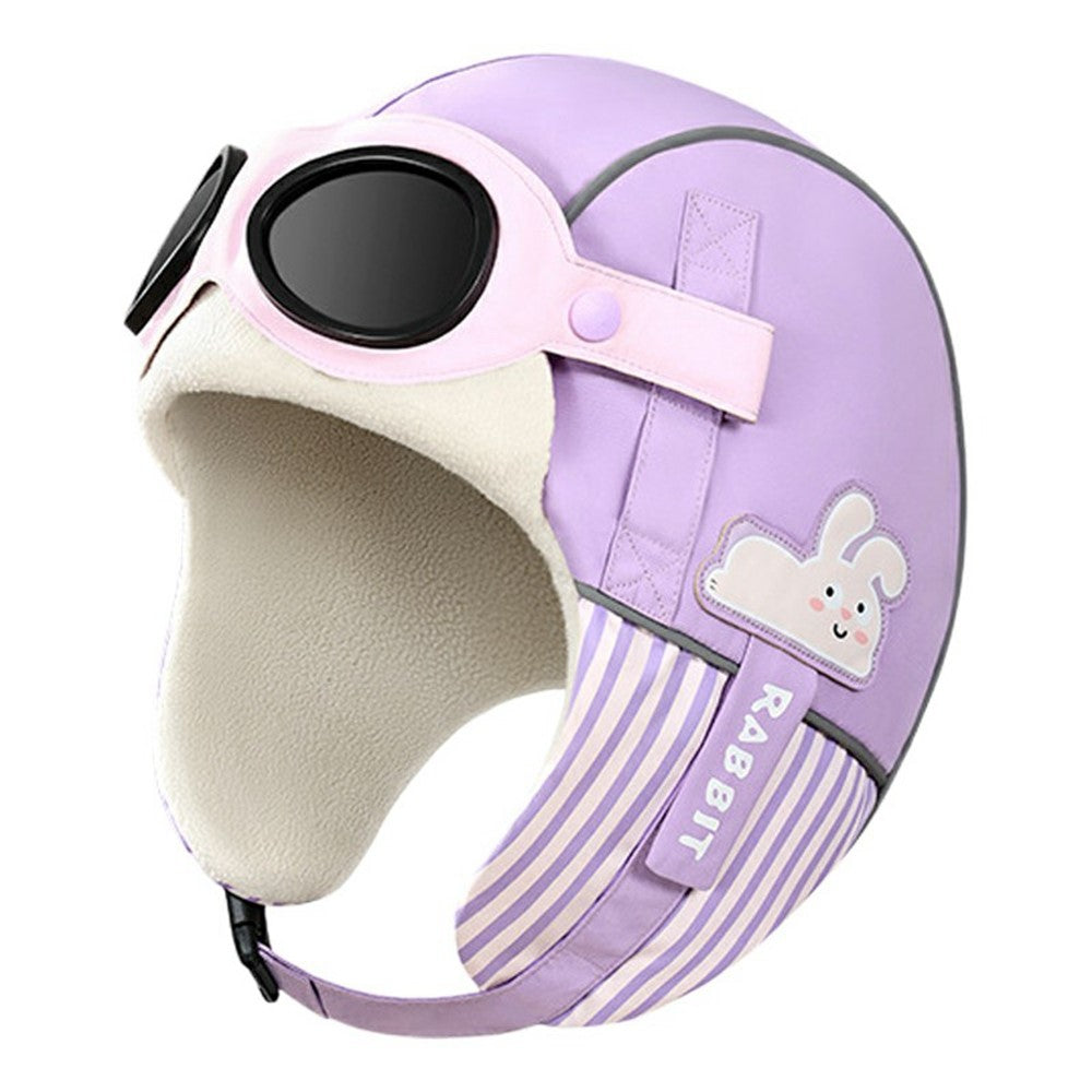 DRMZ32 For Children Ear Protection Aviator Hat with Detachable Goggles Fleece Lined Winter Lei Feng Cap