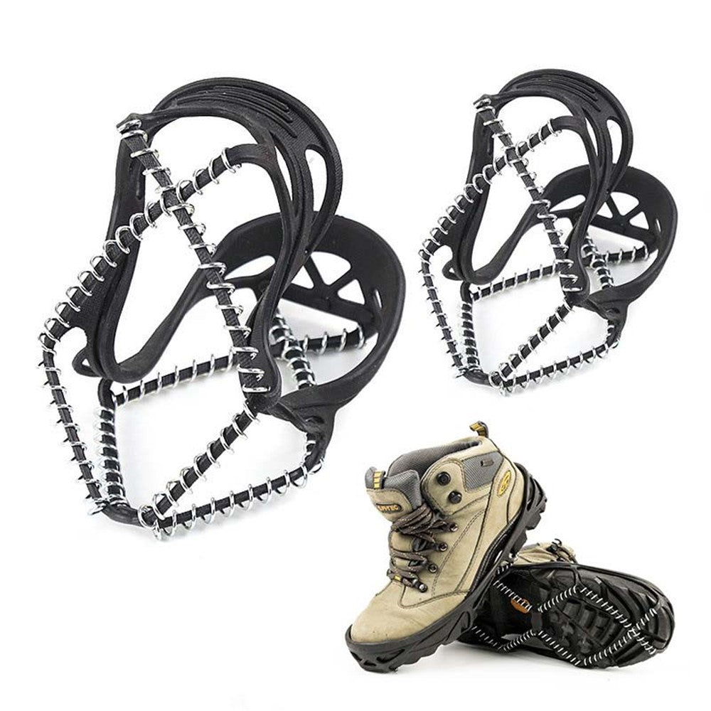 AOTU 1 Pair TPE + Stainless Steel Outdoor Ice Snow Ground Crampons Anti-skid Shoe Cover Chain Ice Cleats for 35-45 Shoe Size