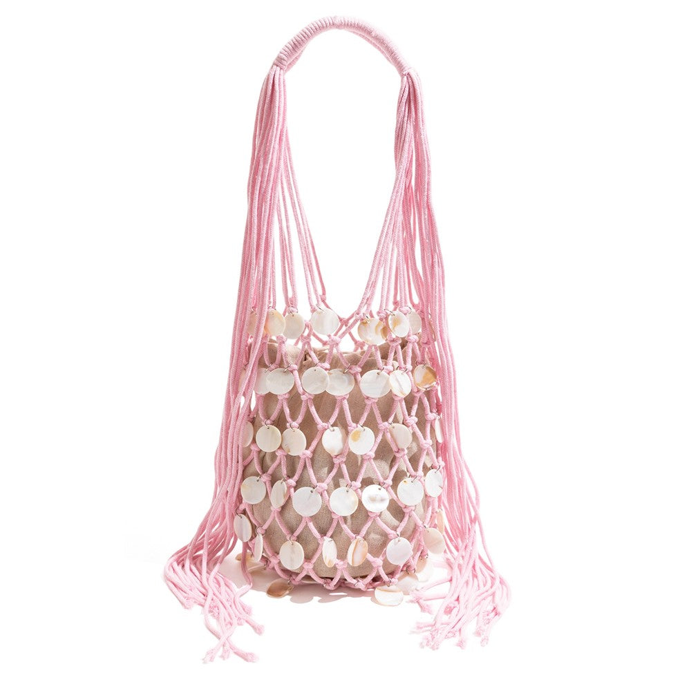 Summer Fresh Woven Bucket Bag Unique Hollow Out Sequin Casual Tote Bag