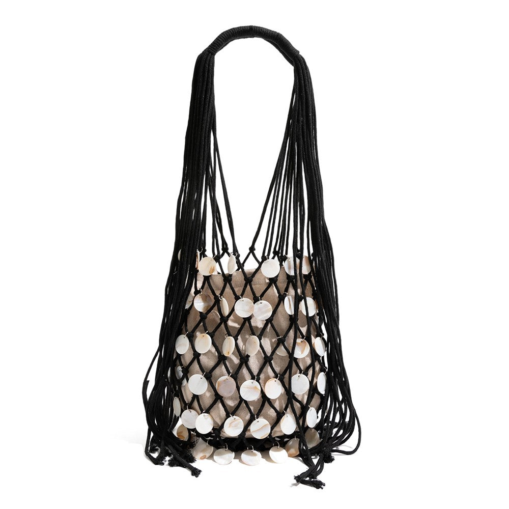 Summer Fresh Woven Bucket Bag Unique Hollow Out Sequin Casual Tote Bag