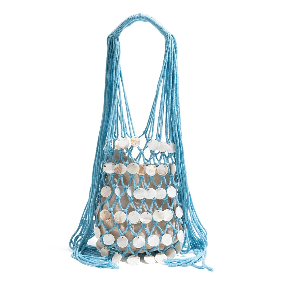 Summer Fresh Woven Bucket Bag Unique Hollow Out Sequin Casual Tote Bag